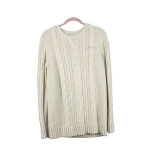 LL Bean Bean's Heritage Cream Soft Cotton Crewneck Fisherman Sweater L